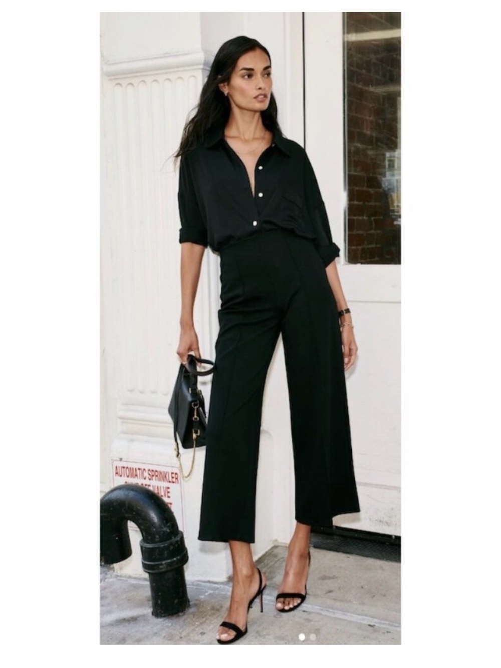SPANX The Perfect Pull-On Crop Wide Leg Ponte Pants in Black Size Large
